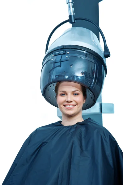 Woman using hair dryer — Stock Photo, Image