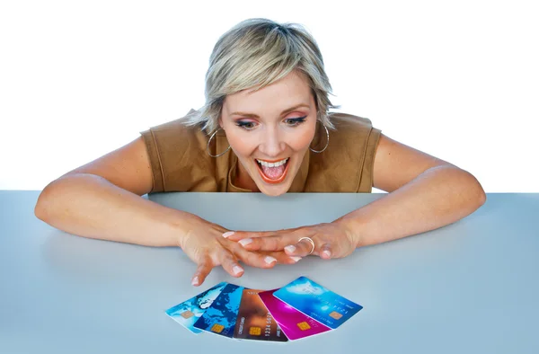 Vrouw met credit cards — Stockfoto