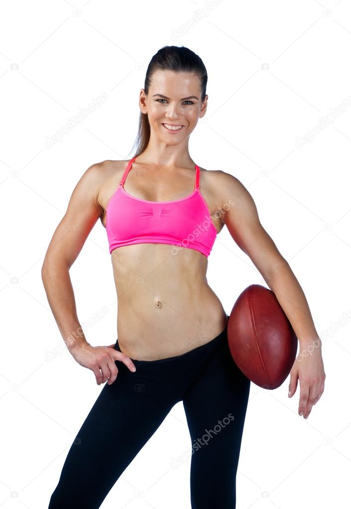 attractive woman with football