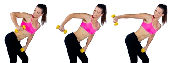 Mulher atleta trabalhando em músculos tríceps — Fotografia de Stock