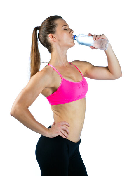 woman athlete drink water