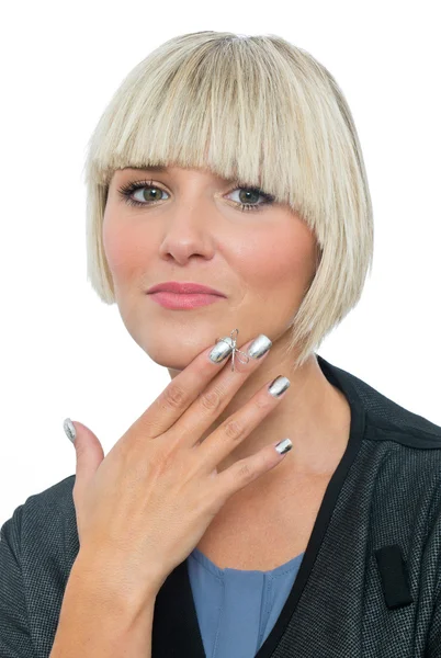 Attractive blond woman with silver fingernails — Stock Photo, Image