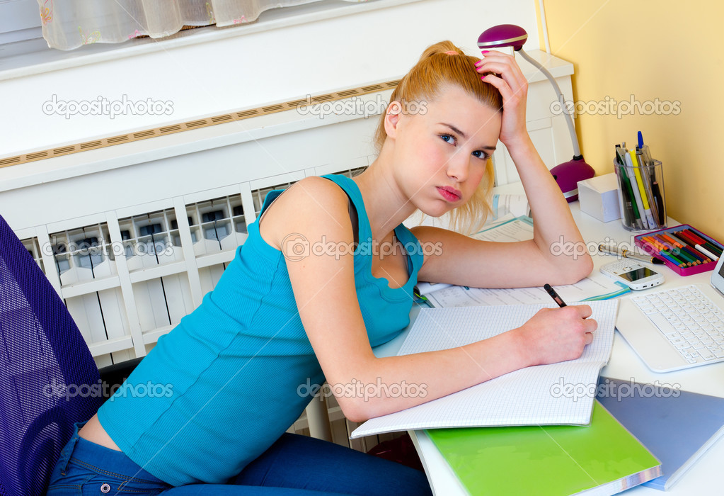 Teen girl study in her room