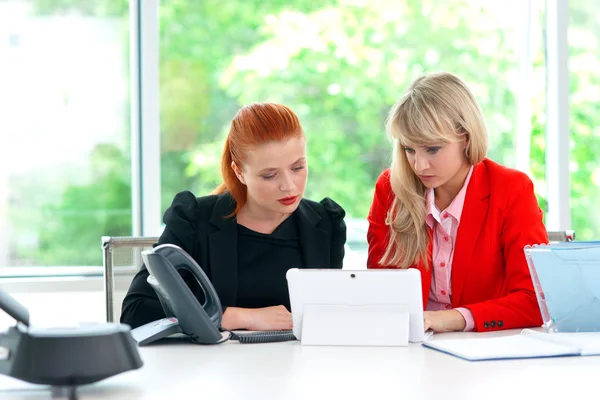 Two colleague worker in office with computer — Stock Photo, Image