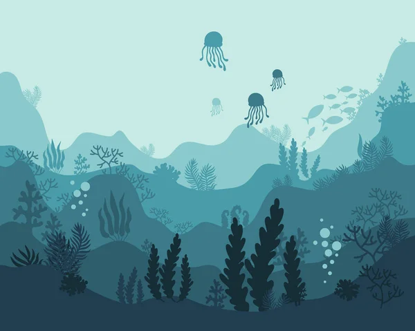 Фон Подводный Мир Морской Океан Рыбные Животные Водоросли Коралловые Рифы — стоковый вектор