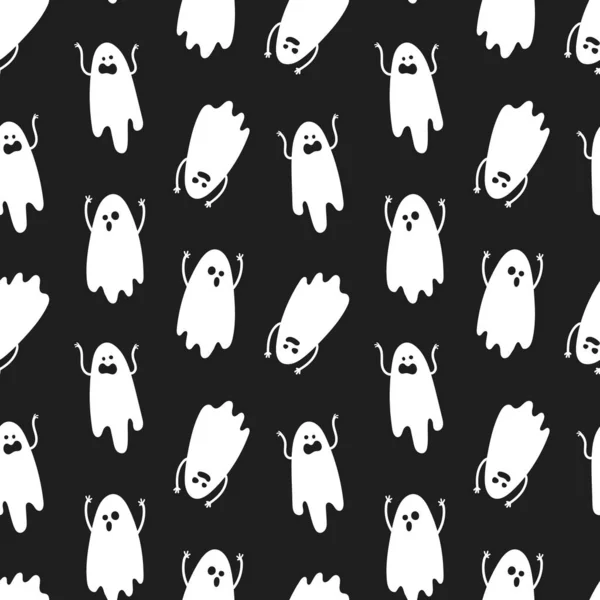 Halloween Ghost Classic Colors Black Seamless Pattern Hand Drawing Vector — Stock Vector