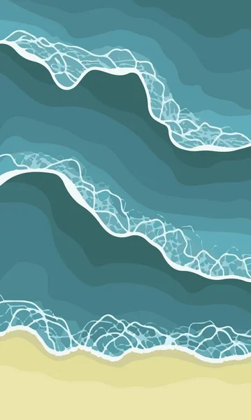 Καλοκαιρινή Θάλασσα Κύματα Φόντο Κίτρινη Αμμουδιά Παραλία Διάνυσμα Πρότυπο Σχεδιασμού — Διανυσματικό Αρχείο