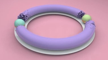 Küre hareketi alanında çöken mor bir torusun 3 boyutlu animasyonunu tekrar canlandırın. Soyut 3d hareket grafikleri.