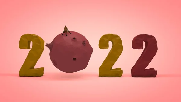 Darstellung Des Datums 2022 Eine Low Poly Zusammensetzung Des Planeten — Stockfoto