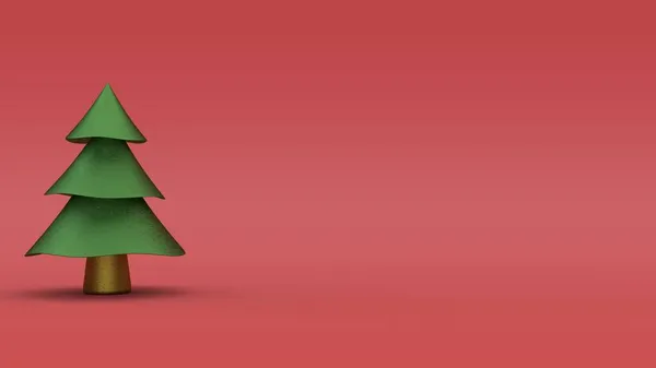 Рендеринг Зеленой Елки Красном Фоне Иллюстрация Рождественским Новогодним Композициям — стоковое фото