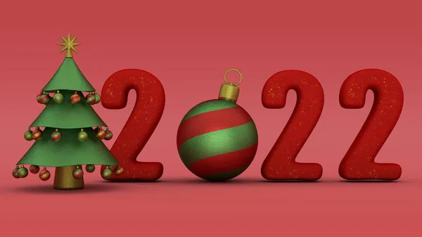 Renderização Data 2022 Com Uma Árvore Natal Brinquedo Ano Novo — Fotografia de Stock