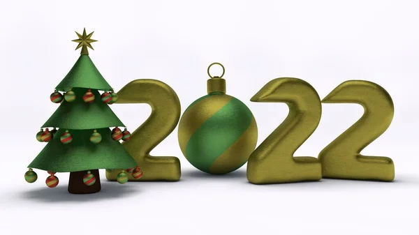 Representación Fecha 2022 Con Árbol Navidad Juguete Año Nuevo Ilustración —  Fotos de Stock