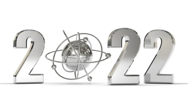 Representación Fecha 2022 Con Modelo Átomo Lugar Cero Idea Del — Foto de Stock