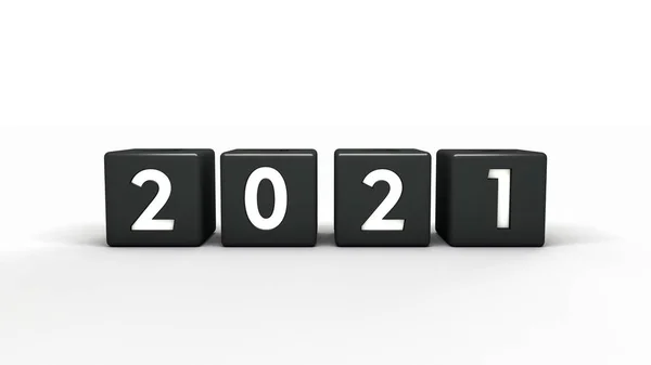 3D显示2021年新年的日期 用正确的数字标出立方体 — 图库照片