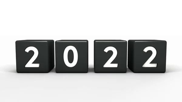 Renderowanie Daty Nowego Roku 2022 Ułożone Kostek Odpowiednimi Numerami Kostki — Zdjęcie stockowe