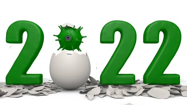 Znázornění Zeleného Data Nového Roku 2022 Zeleného Jednookého Koronaviru Vylíhnutého — Stock fotografie