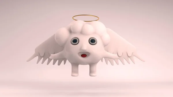 Изображение Розового Ангела Большой Головой Крыльями Золотым Обручем Детская Игрушка — стоковое фото