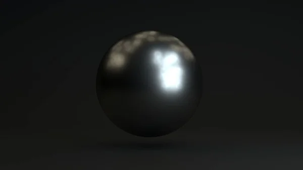 在黑暗空间中钢球的三维渲染 一个有倒影的银球 摘要组成 — 图库照片