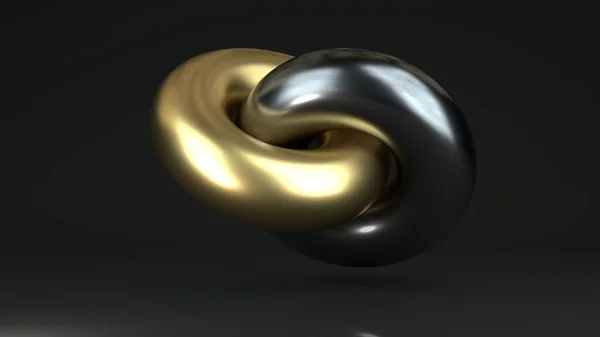 Рендеринг Двух Металлических Колец Золотого Железного Тора Сочетании Друг Другом — стоковое фото