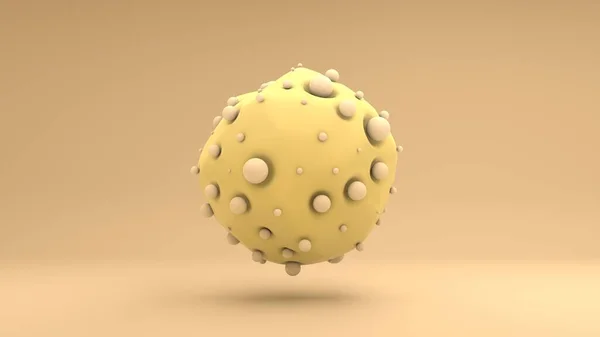 三维渲染一个抽象的黄色球体 表面不均匀 球体多 面向未来的构图 屏幕保护程序 桌面墙纸的3D示例 — 图库照片