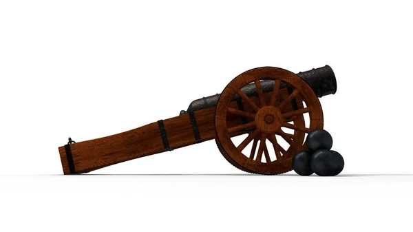 Rendering Modello Cannone Medievale Antico Una Carrozza Legno Con Ruote — Foto Stock