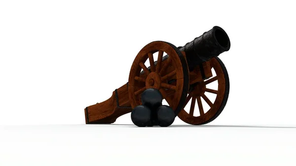Рендеринг Модели Старинной Средневековой Пушки Деревянном Вагоне Колесами Стержнями — стоковое фото