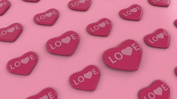 テキストの愛と多くのピンクの心のループ3Dアニメーション ハートはバレンタインの休日の象徴です 愛と気持ちのしるし — ストック動画