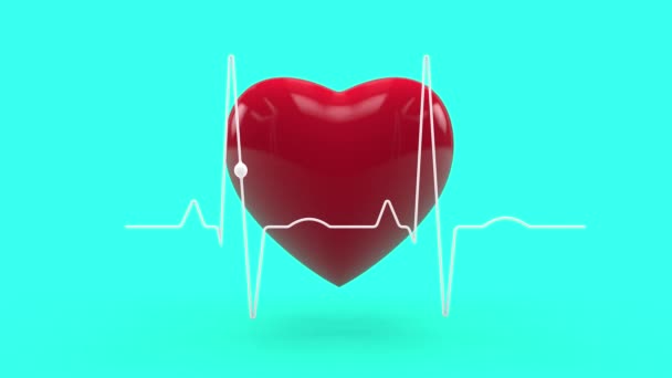 Animation Red Heart Cardiogram Heart Beats Stops Collapses Idea Illness — Stock Video