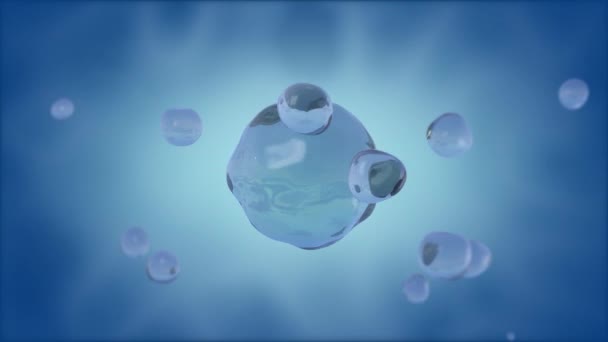 アブストラクト水の大きな球の3Dアニメーションと球と融合し それから飛ぶ宇宙で多くの滴 アルファチャンネルを持つアニメーション — ストック動画