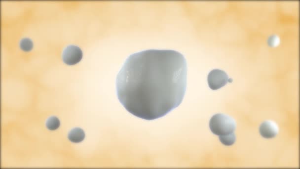 波状の乳白色の球とその多くの白い滴との合併とその後の遅い爆発の概要3Dアニメーション — ストック動画