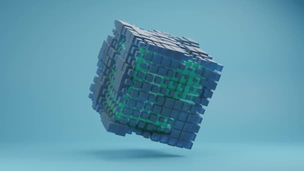 Animación Bucle Abstracta Una Matriz Cubos Espectro Azul Los Cubos — Vídeos de Stock