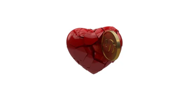 Återgivning Ett Stort Rött Hjärta Vit Bakgrund Isolerad Hjärtat Krossas — Stockfoto