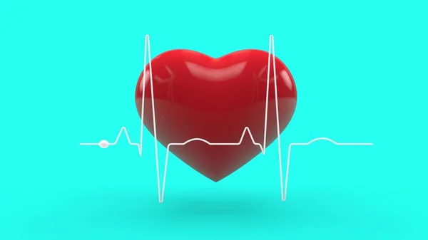 3d rendering of a large red heart with a cardiogram line in the foreground. Health care, health protection, a sign of quality medicine.