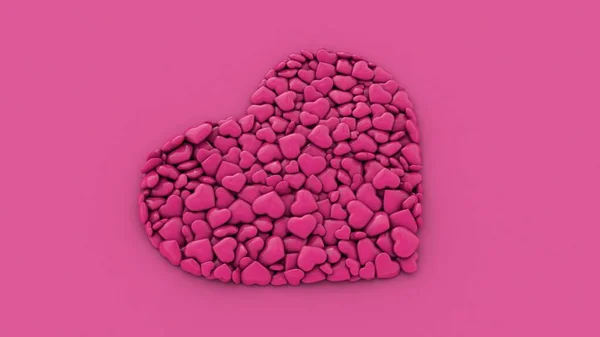 Renderização Conjunto Muitos Corações Vermelhos Valentines Deitado Superfície Forma Grande — Fotografia de Stock