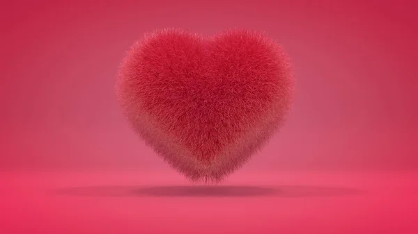 Återgivning Ett Stort Fluffigt Rött Hjärta Hjärtat Täckt Hår Illustration — Stockfoto