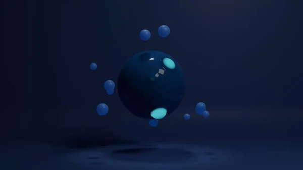 Representación Una Esfera Brillante Azul Oscuro Manchas Brillantes Superficie Alrededor — Foto de Stock