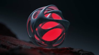 3D görüntüleme, soyut fütüristik kompozisyon. Terk edilmiş bir gezegendeki fantastik bir kürenin görüntüsü..