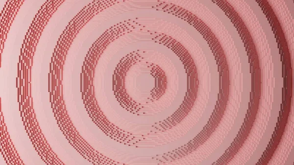 3d rendering of delicate pink concentric circles, waves of pixel cubes. Abstract 3d background illustration.