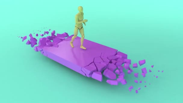 Abstract Animatie Van Een Lopende Humanoïde Robot Een Track Weg — Stockvideo