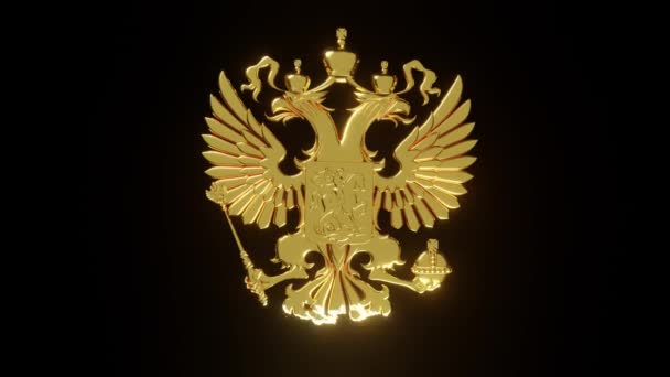Animace Ruského Erbu Dvouhlavého Zlatého Orla Orel Zmizí Ohni Shoří — Stock video
