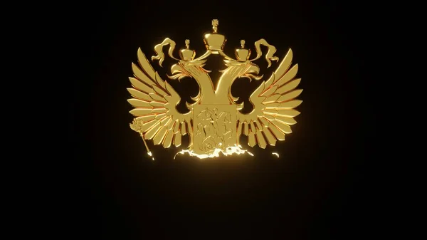 3d rendering of the coat of arms of Russia, double-headed eagle. The eagle burns, disappears. The idea of the consequences of the war in Ukraine. The coat of arms of Russia is not a trademark.
