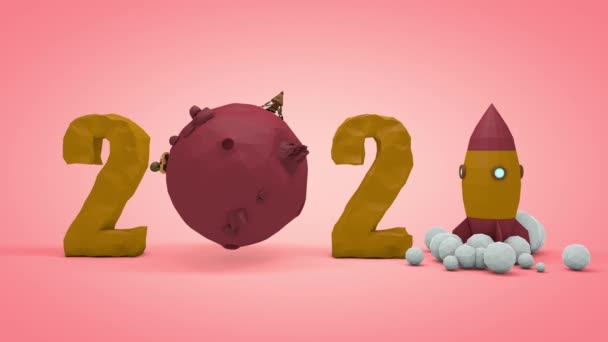 Animation Rocket Taking Date 2023 New Year Low Poly Model — Stock Video