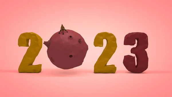 Rendering New Year Date 2023 Low Poly Style Red Planet — Stock Photo, Image