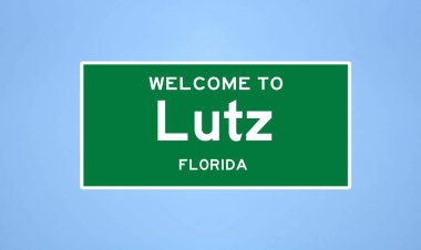 Lutz, Florida şehir sınırı tabelası. Amerika 'dan kasaba tabelası.