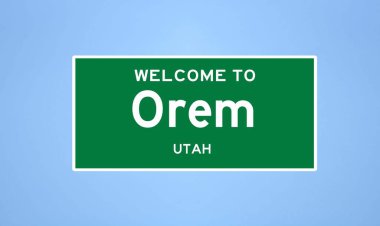 Orem, Utah şehir sınırı tabelası. Amerika 'dan kasaba tabelası.