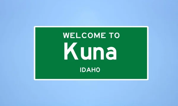 Kuna, Idaho város határtáblája. Városi jelzés az USA-ból. — Stock Fotó