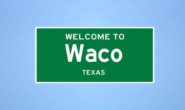 Waco, Teksas şehir sınırı tabelası. Amerika 'dan kasaba tabelası.