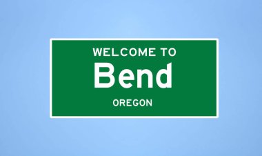 Eğilin, Oregon şehir sınırı tabelası. Amerika 'dan kasaba tabelası.