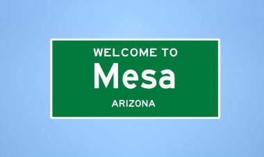 Mesa, Arizona şehir sınırı tabelası. Amerika 'dan kasaba tabelası.