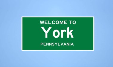 York, Pennsylvania şehir sınırı tabelası. Amerika 'dan kasaba tabelası.